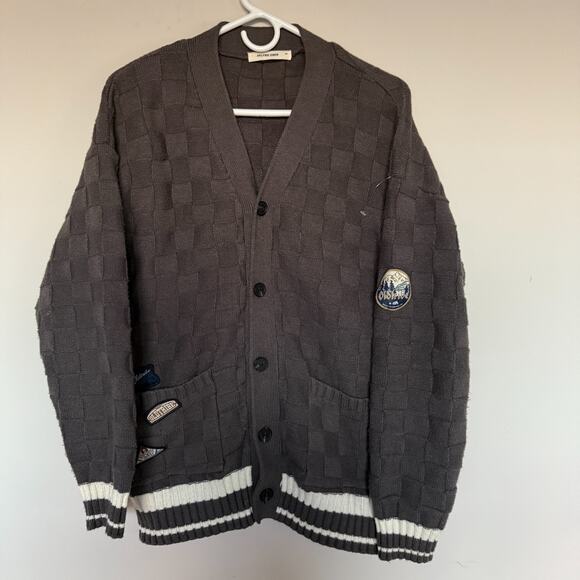 Aelfric Eden Womens Cardigan Sweater Medium Gray Patches Academia Collegiate - Picture 1 of 7